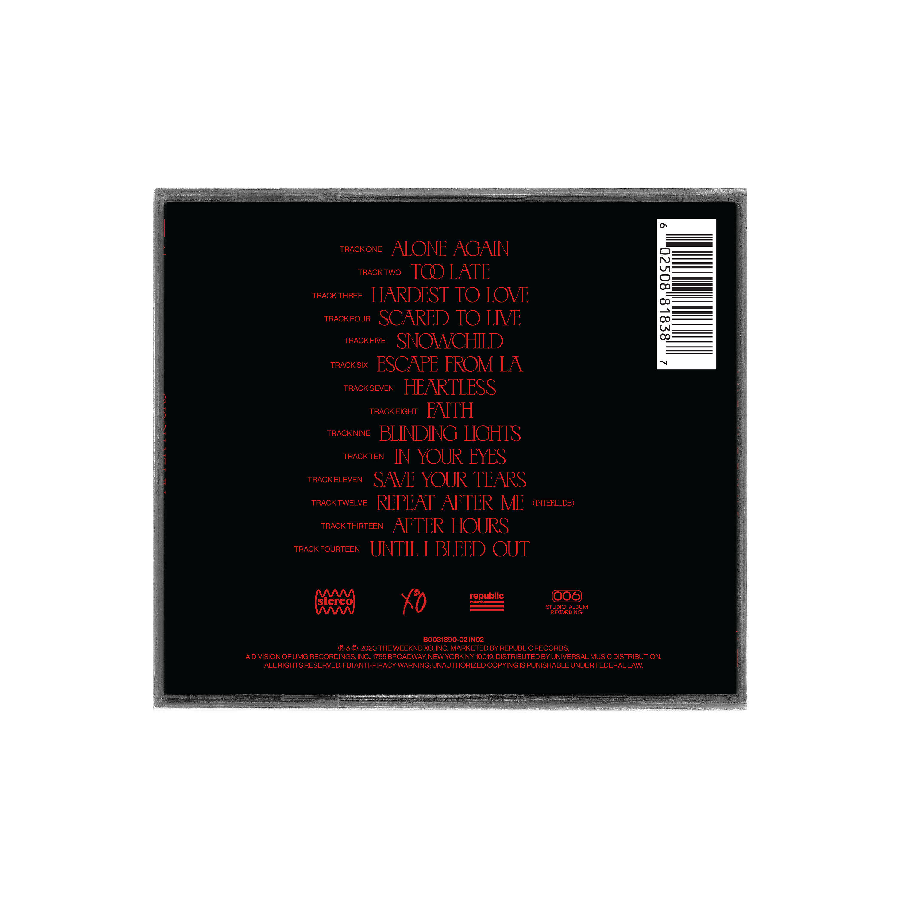 After Hours Album CD Back